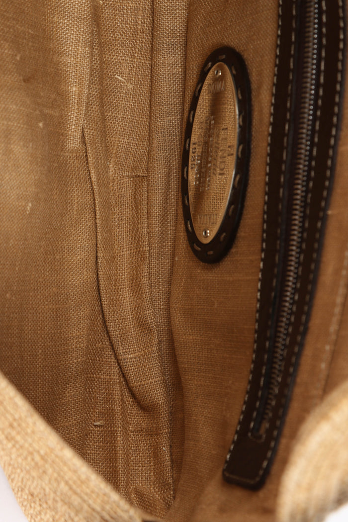 Vintage Fendi Brown Leather & Raffia Selleria Shoulder Bag