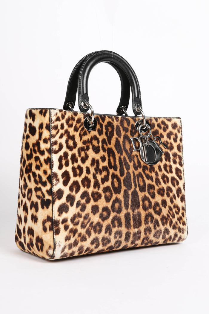 RARE 2014 Christian Dior Leopard Print Pony Hair Large Lady Dior