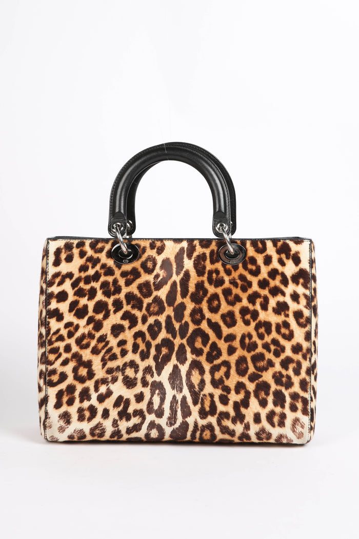 RARE 2014 Christian Dior Leopard Print Pony Hair Large Lady Dior