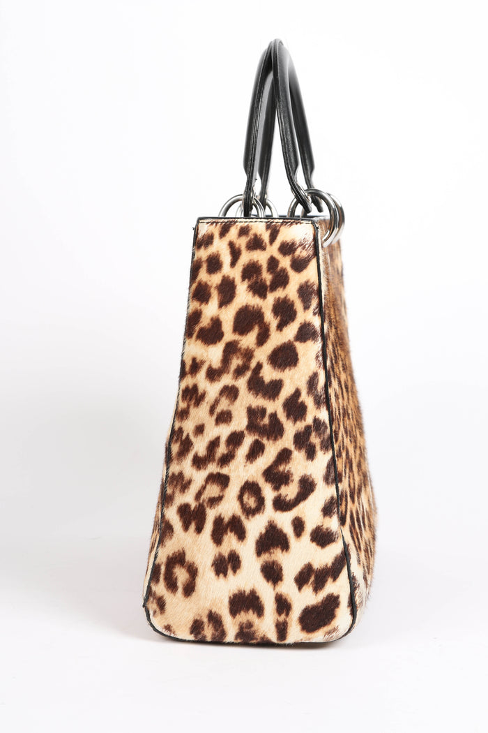 RARE 2014 Christian Dior Leopard Print Pony Hair Large Lady Dior