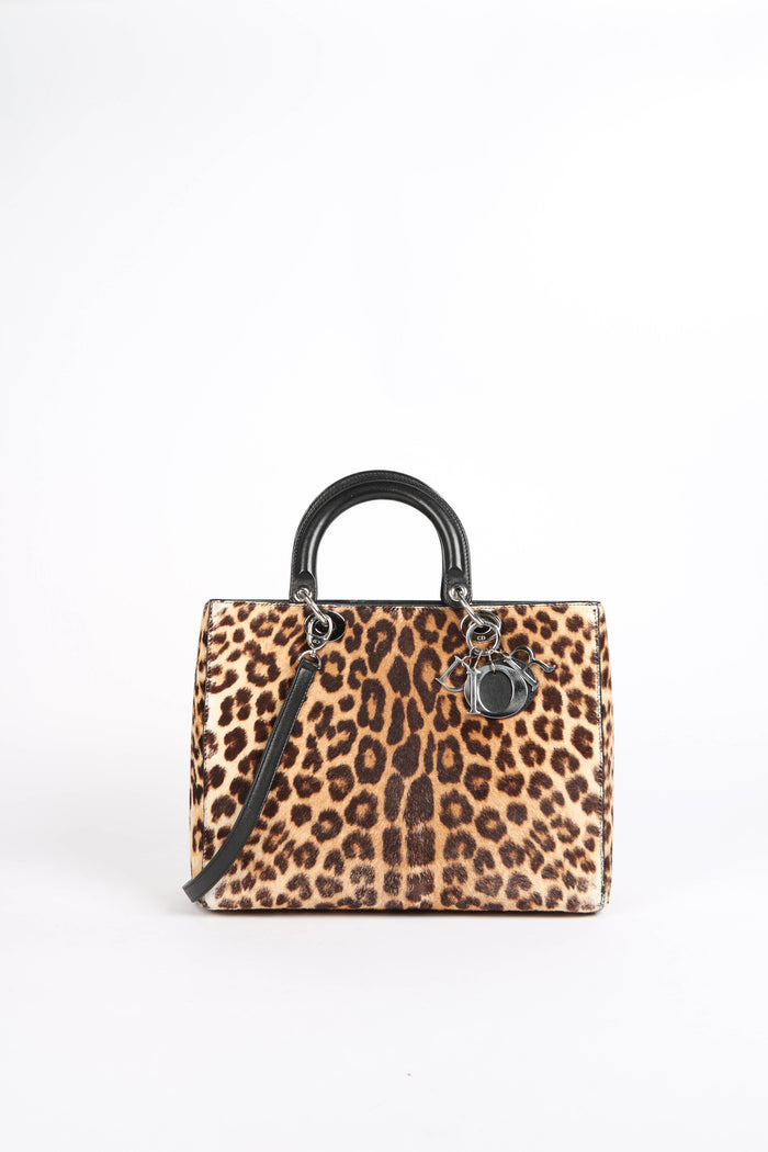 RARE 2014 Christian Dior Leopard Print Pony Hair Large Lady Dior