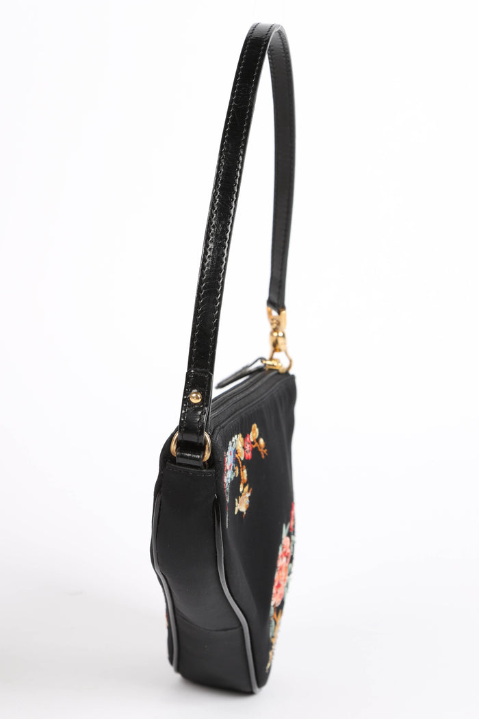 LIMITED EDITION Christian Dior Black Satin Koi Fish Embroidered Saddle Bag