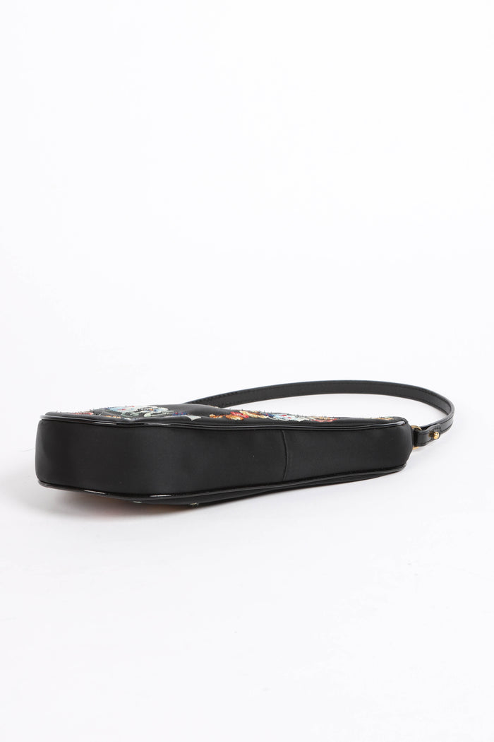 LIMITED EDITION Christian Dior Black Satin Koi Fish Embroidered Saddle Bag