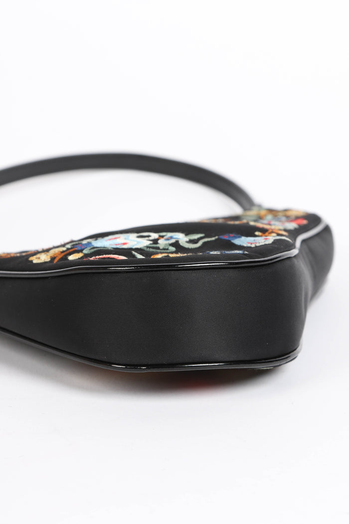 LIMITED EDITION Christian Dior Black Satin Koi Fish Embroidered Saddle Bag