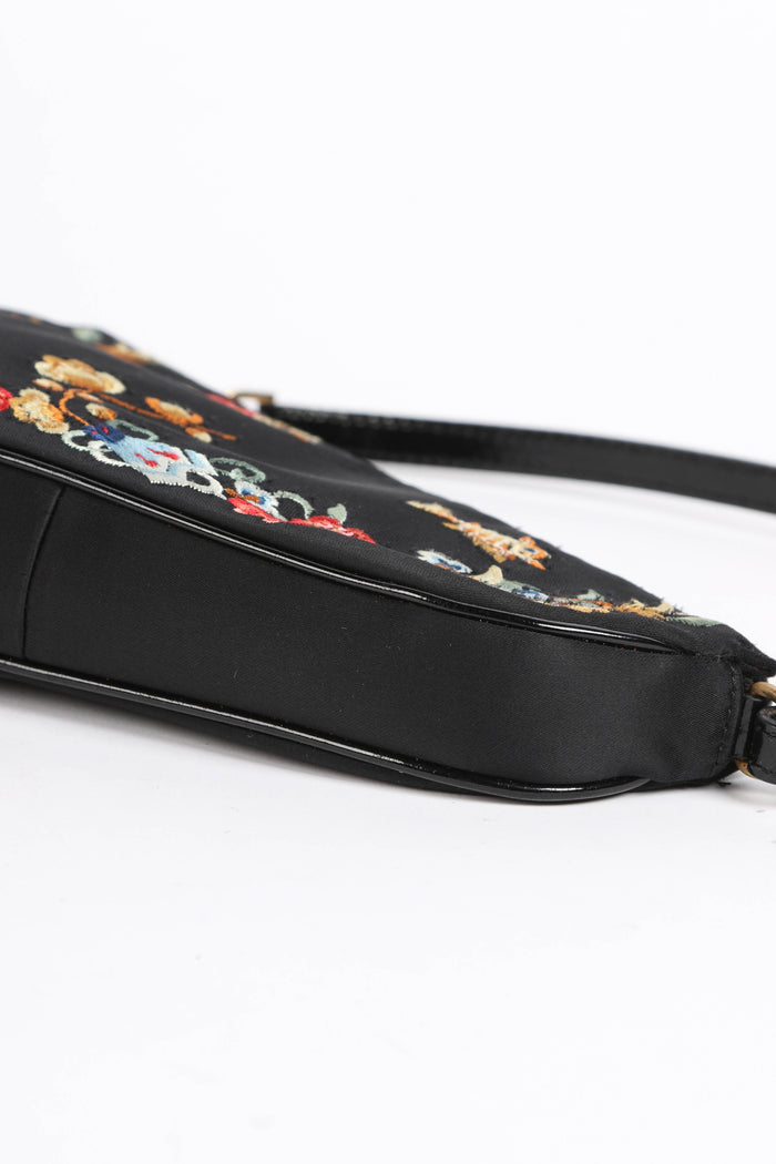 LIMITED EDITION Christian Dior Black Satin Koi Fish Embroidered Saddle Bag