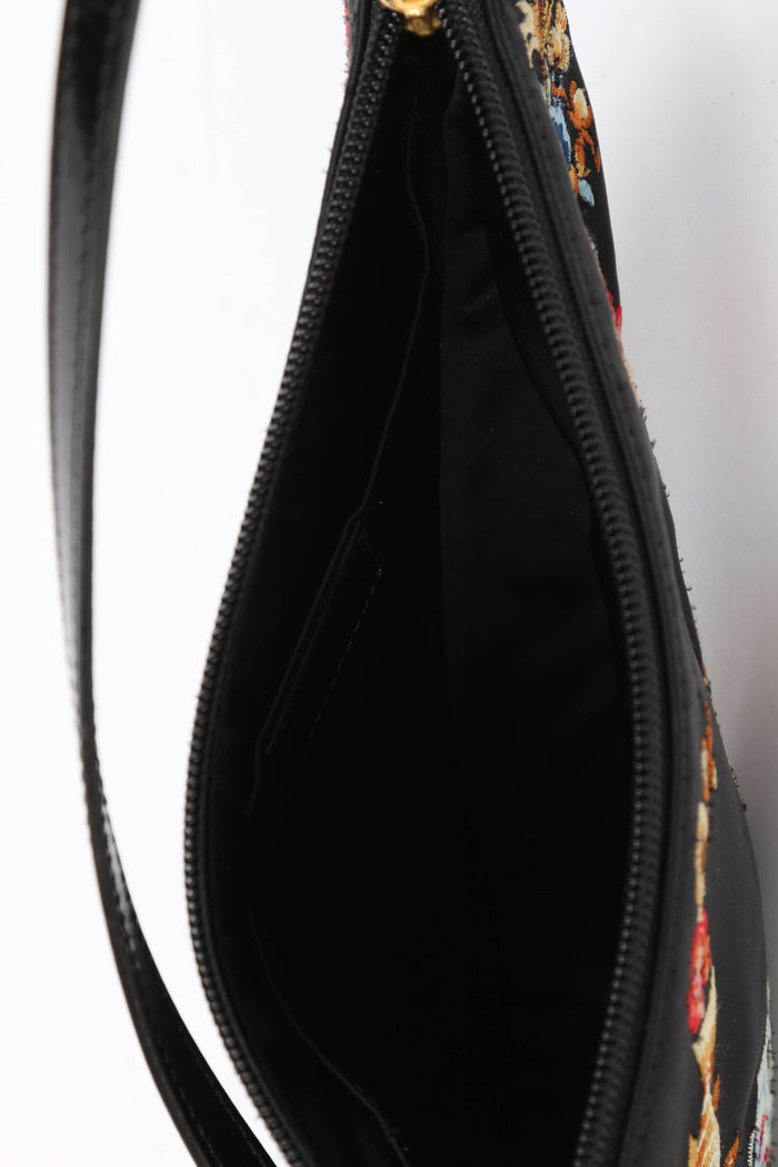LIMITED EDITION Christian Dior Black Satin Koi Fish Embroidered Saddle Bag