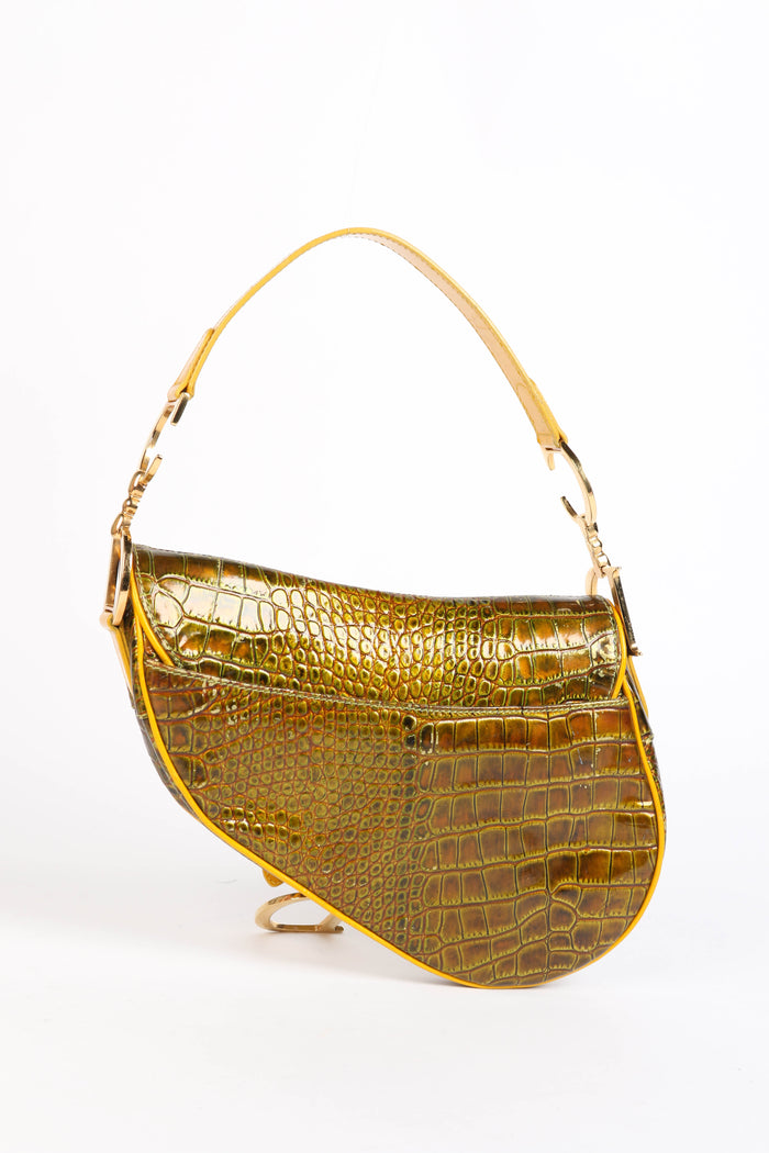 RARE 2001 Vintage Christian Dior Green Croc Embossed Saddle Bag
