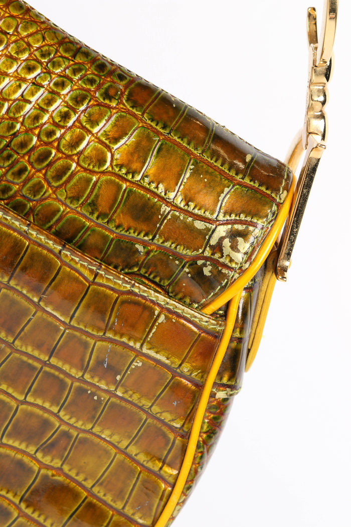 RARE 2001 Vintage Christian Dior Green Croc Embossed Saddle Bag