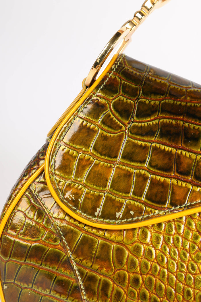 RARE 2001 Vintage Christian Dior Green Croc Embossed Saddle Bag