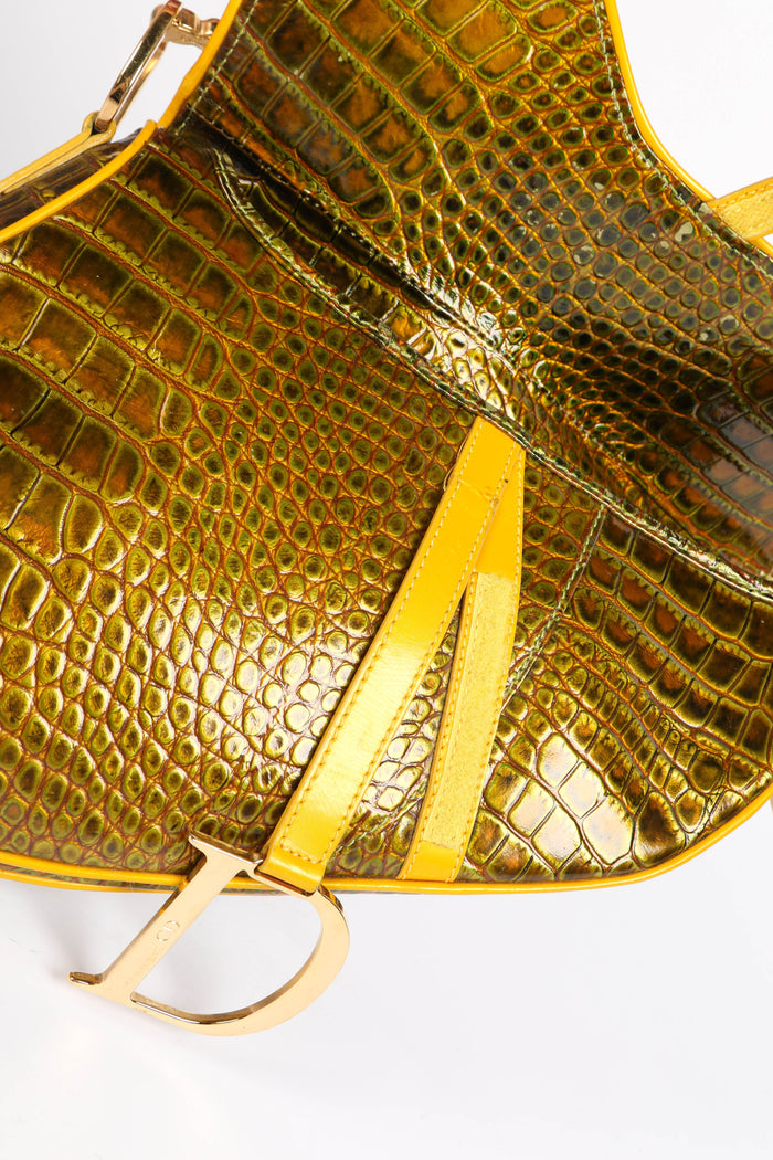 RARE 2001 Vintage Christian Dior Green Croc Embossed Saddle Bag