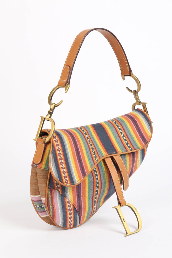 RARE 2000s Christian Dior Multicoloured Striped Saddle Bag