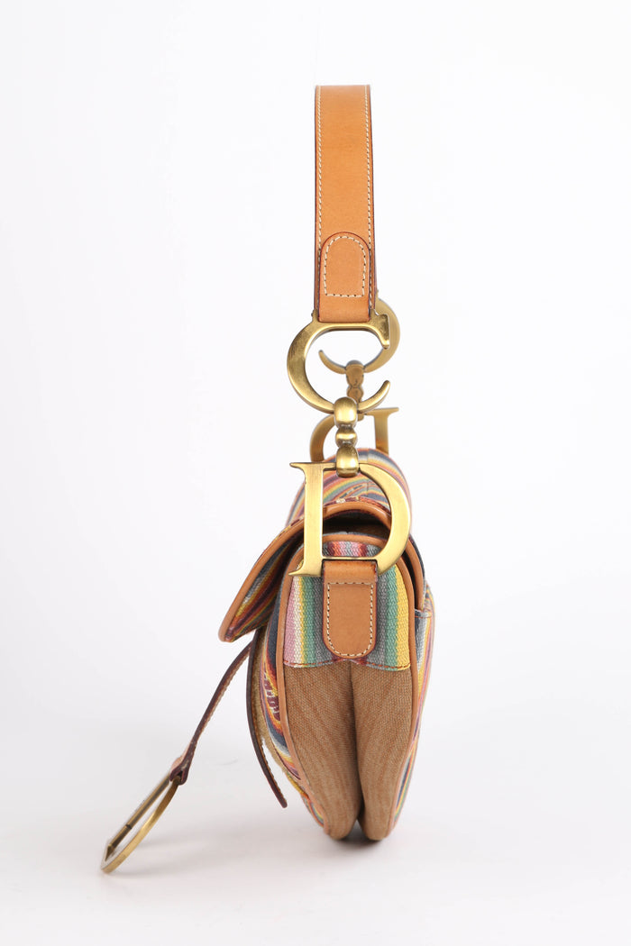 RARE 2000s Christian Dior Multicoloured Striped Saddle Bag
