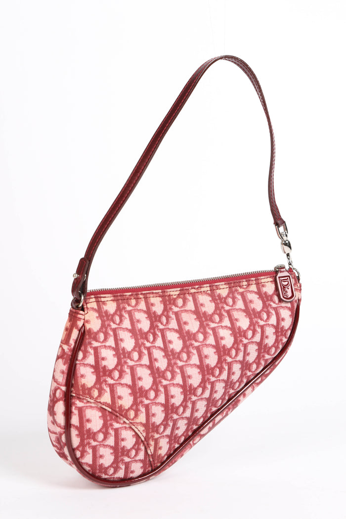2000s Christian Dior Red Monogram Trotter Saddle Bag