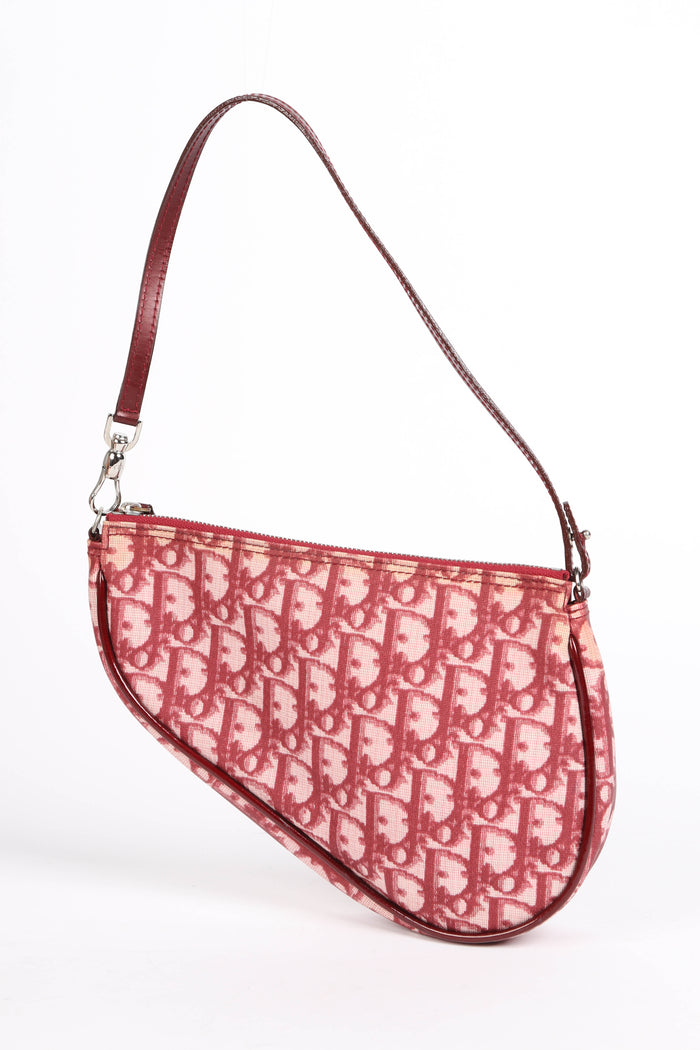 2000s Christian Dior Red Monogram Trotter Saddle Bag