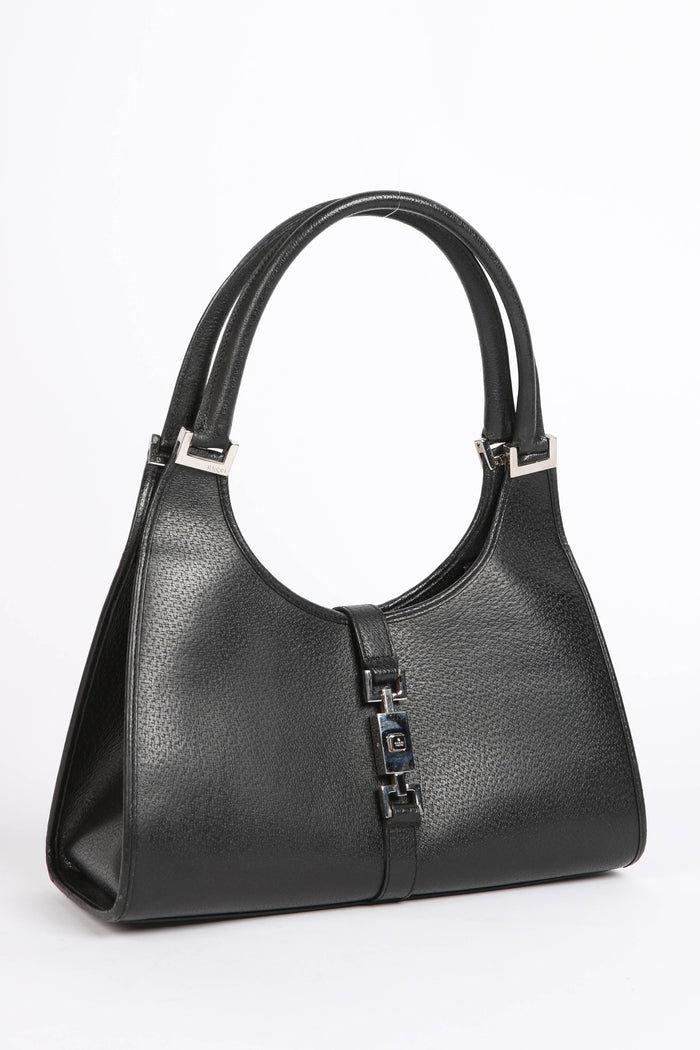 Vintage Gucci Black Leather Bardot Jackie Shoulder Bag