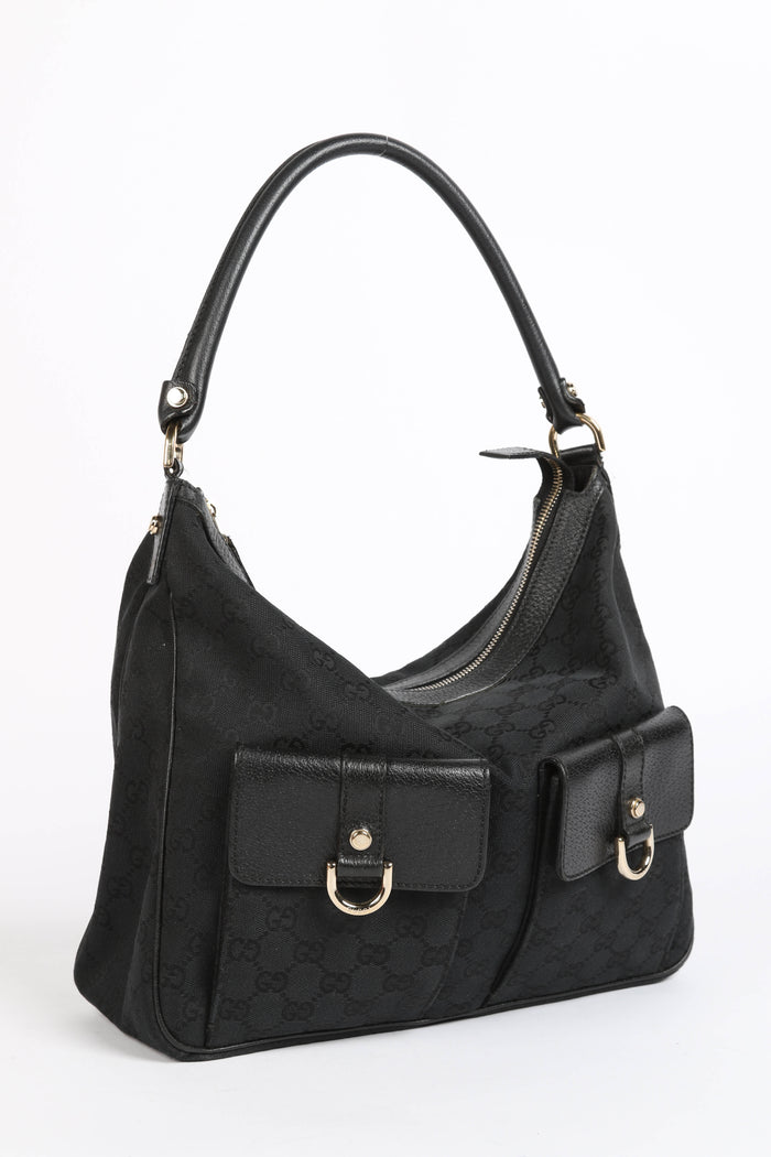 Vintage Gucci Black Monogram Canvas Shoulder Bag