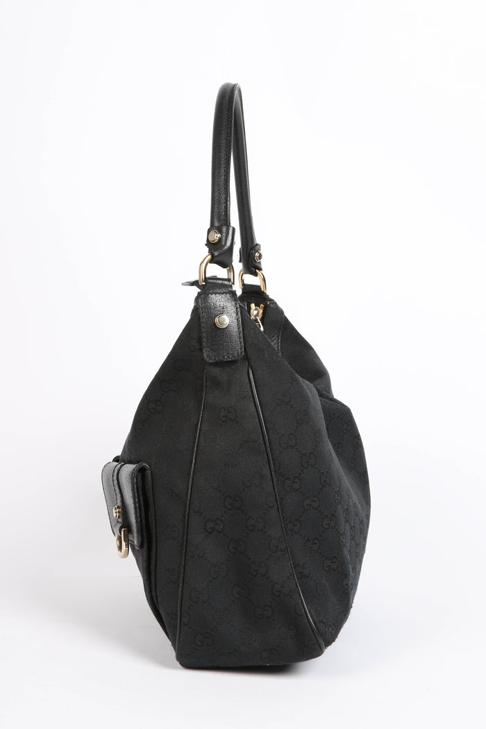 Vintage Gucci Black Monogram Canvas Shoulder Bag
