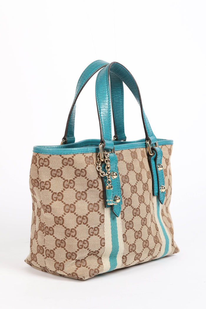 Vintage Gucci Monogram Canvas Teal Mini Tote Bag