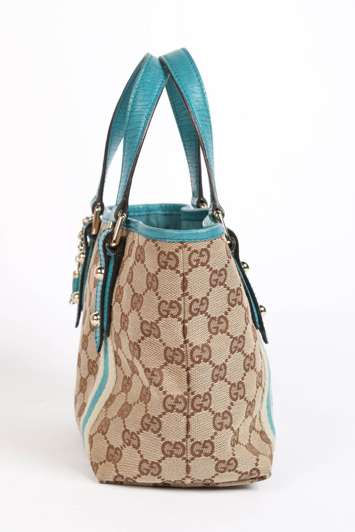 Vintage Gucci Monogram Canvas Teal Mini Tote Bag