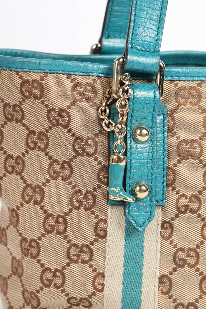 Vintage Gucci Monogram Canvas Teal Mini Tote Bag