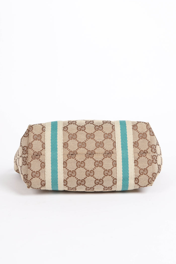 Vintage Gucci Monogram Canvas Teal Mini Tote Bag