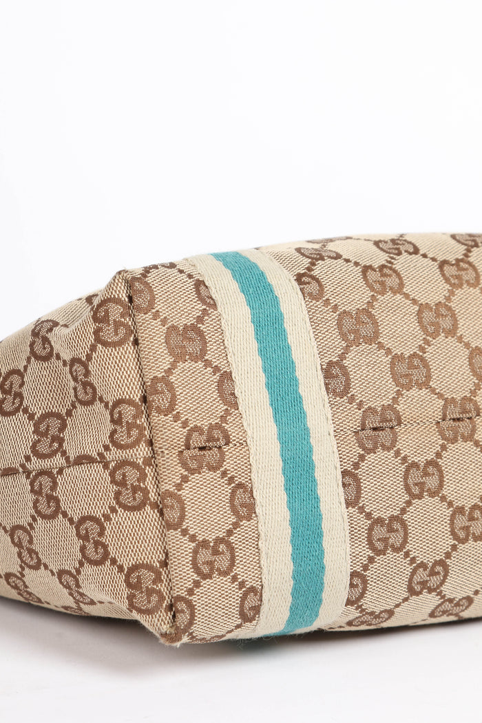 Vintage Gucci Monogram Canvas Teal Mini Tote Bag