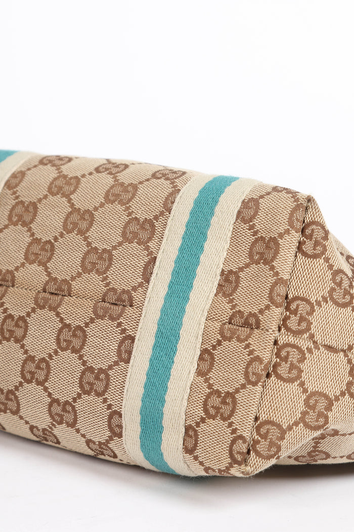 Vintage Gucci Monogram Canvas Teal Mini Tote Bag