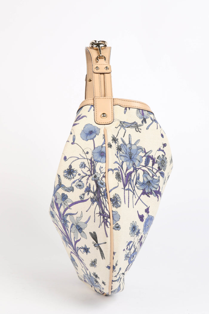 Gucci Flora Blue Canvas Wave Horsebit Hobo Bag