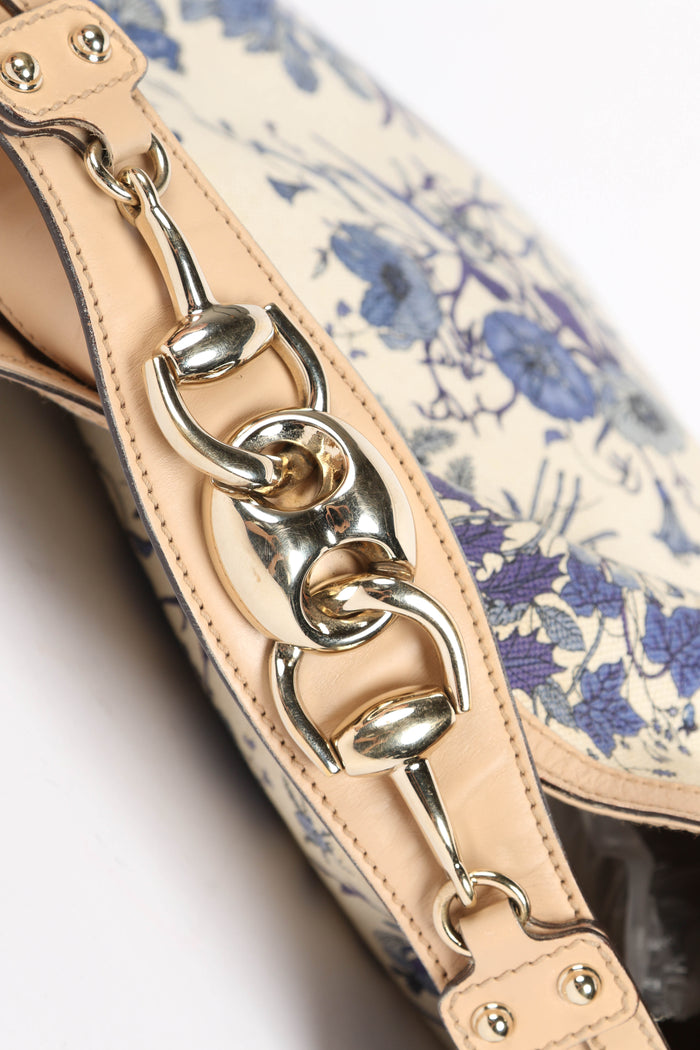 Gucci Flora Blue Canvas Wave Horsebit Hobo Bag