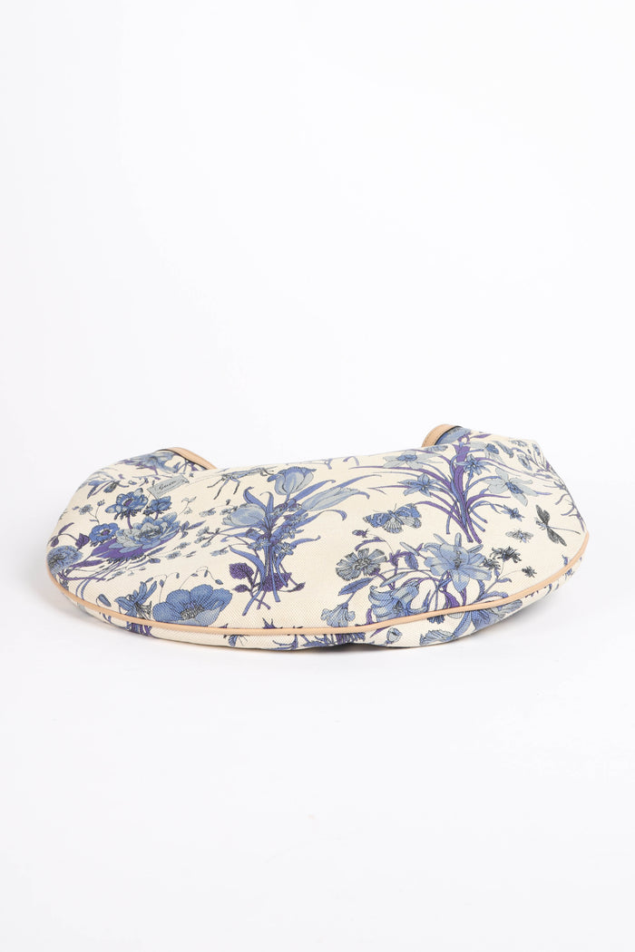 Gucci Flora Blue Canvas Wave Horsebit Hobo Bag