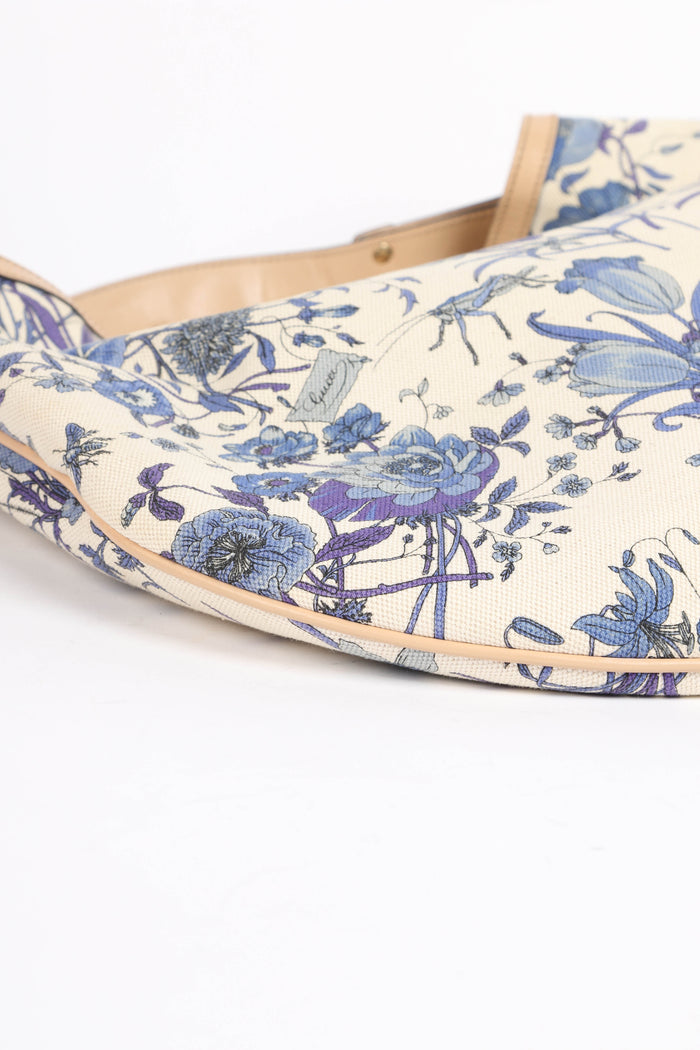 Gucci Flora Blue Canvas Wave Horsebit Hobo Bag