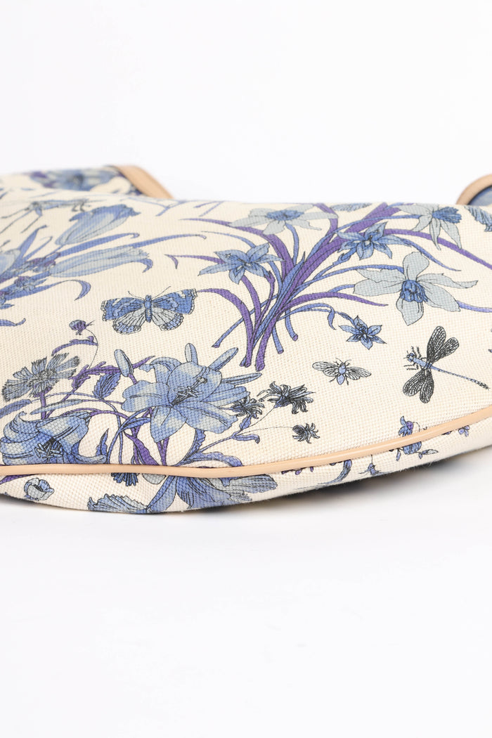 Gucci Flora Blue Canvas Wave Horsebit Hobo Bag