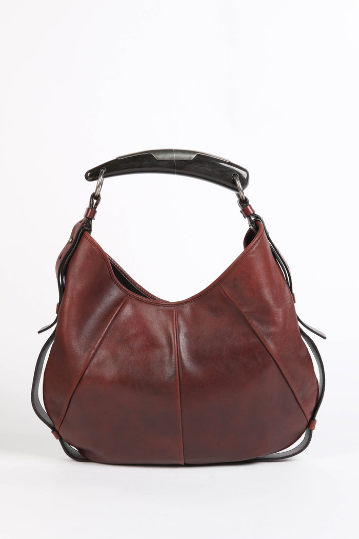 Vintage Yves Saint Laurent Maroon Leather Mombasa Shoulder Bag