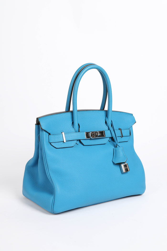 2017 Hermes Birkin 30 Verso in Blue Zanzibar/ Malachite Togo Leather with Palladium Hardware