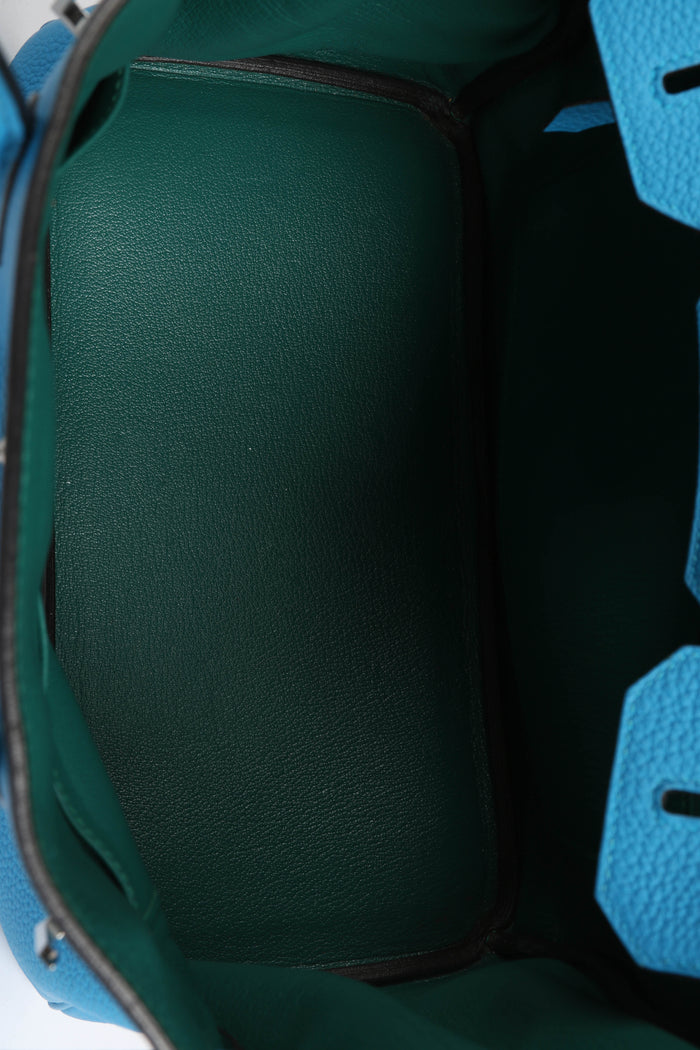 2017 Hermes Birkin 30 Verso in Blue Zanzibar/ Malachite Togo Leather with Palladium Hardware