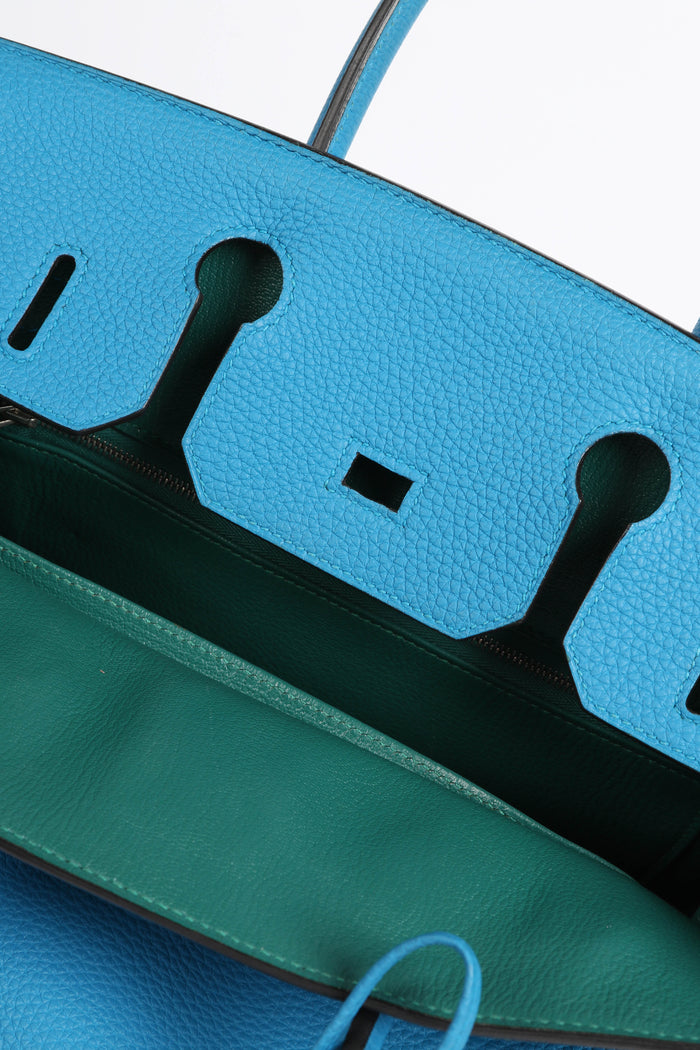 2017 Hermes Birkin 30 Verso in Blue Zanzibar/ Malachite Togo Leather with Palladium Hardware