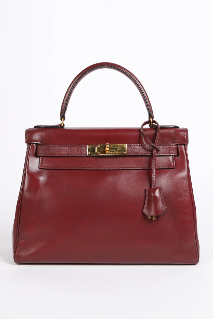 1984 Hermes Kelly 28cm Retourne in Rouge H Box Calf Leather GHW