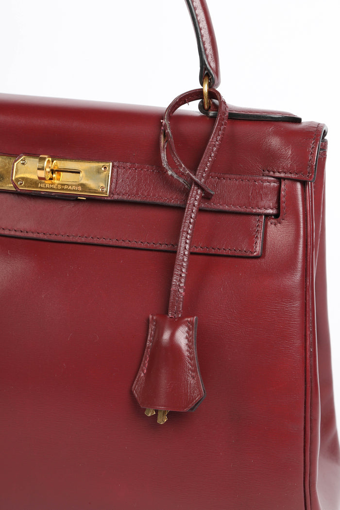 1984 Hermes Kelly 28cm Retourne in Rouge H Box Calf Leather GHW