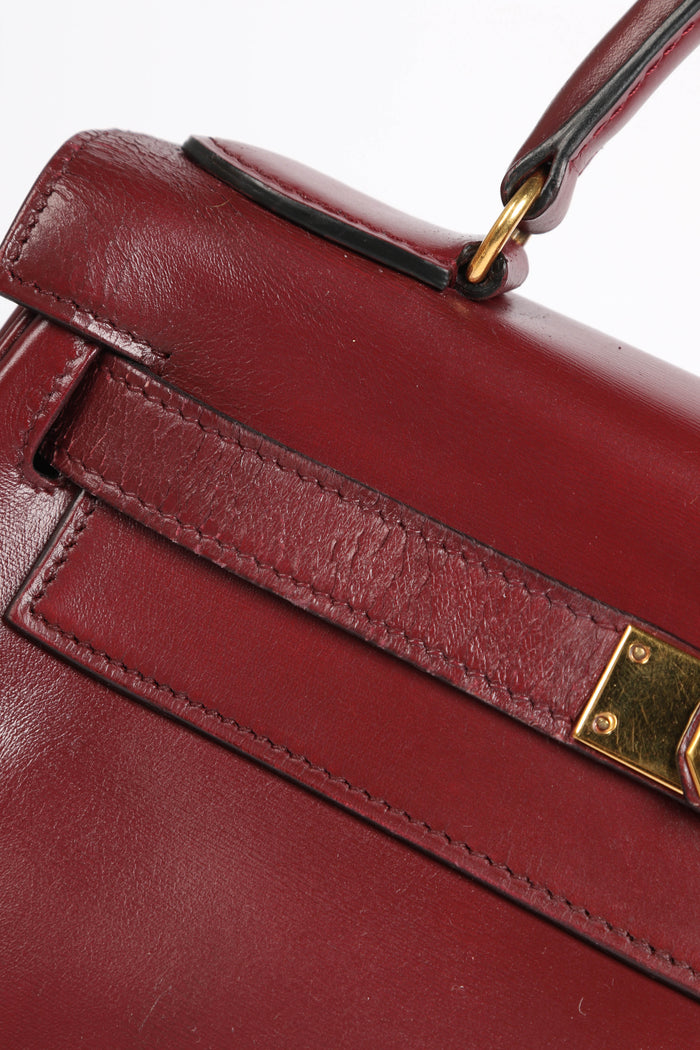 1984 Hermes Kelly 28cm Retourne in Rouge H Box Calf Leather GHW