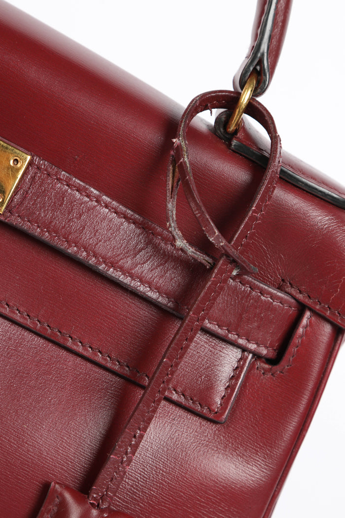 1984 Hermes Kelly 28cm Retourne in Rouge H Box Calf Leather GHW