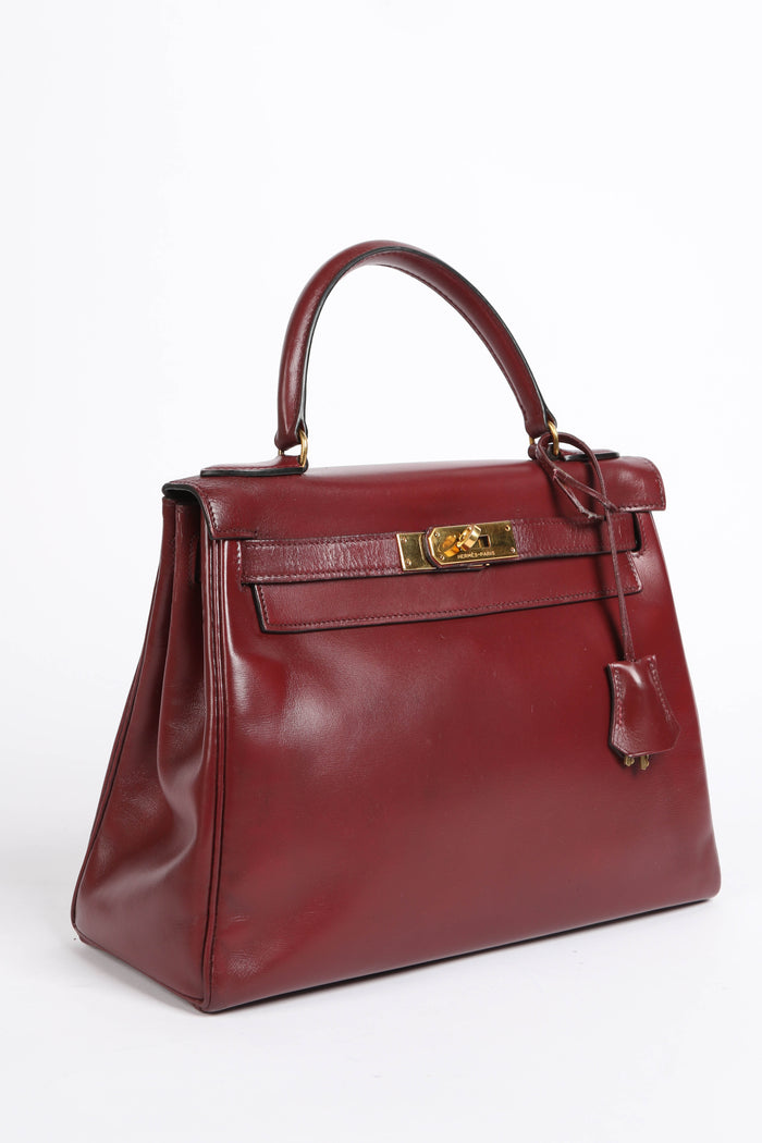 1984 Hermes Kelly 28cm Retourne in Rouge H Box Calf Leather GHW