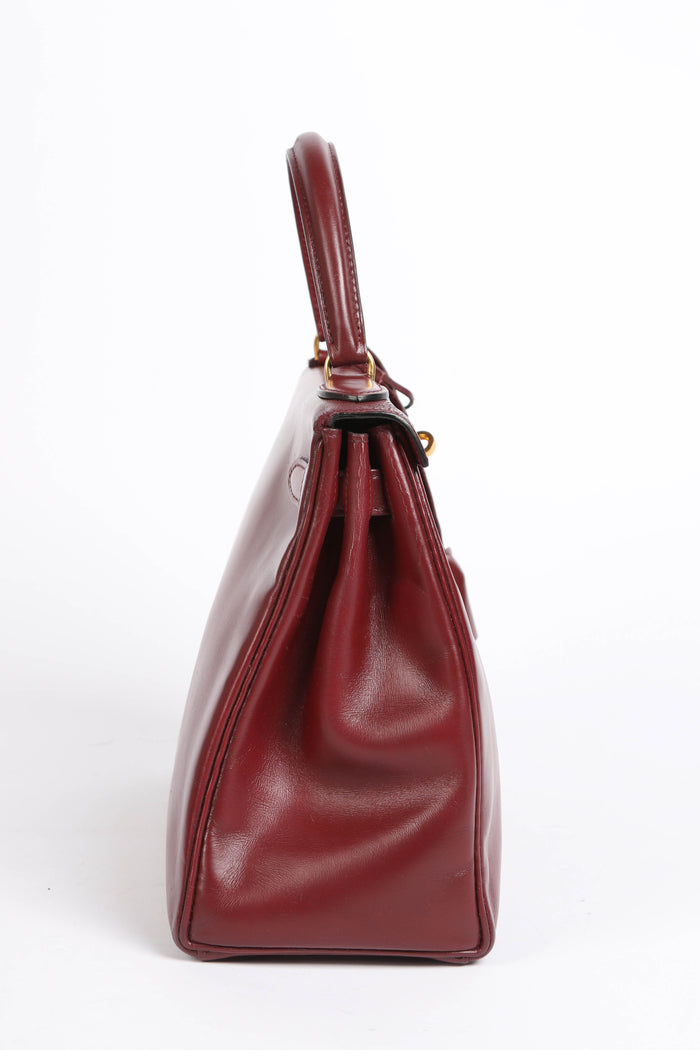 1984 Hermes Kelly 28cm Retourne in Rouge H Box Calf Leather GHW