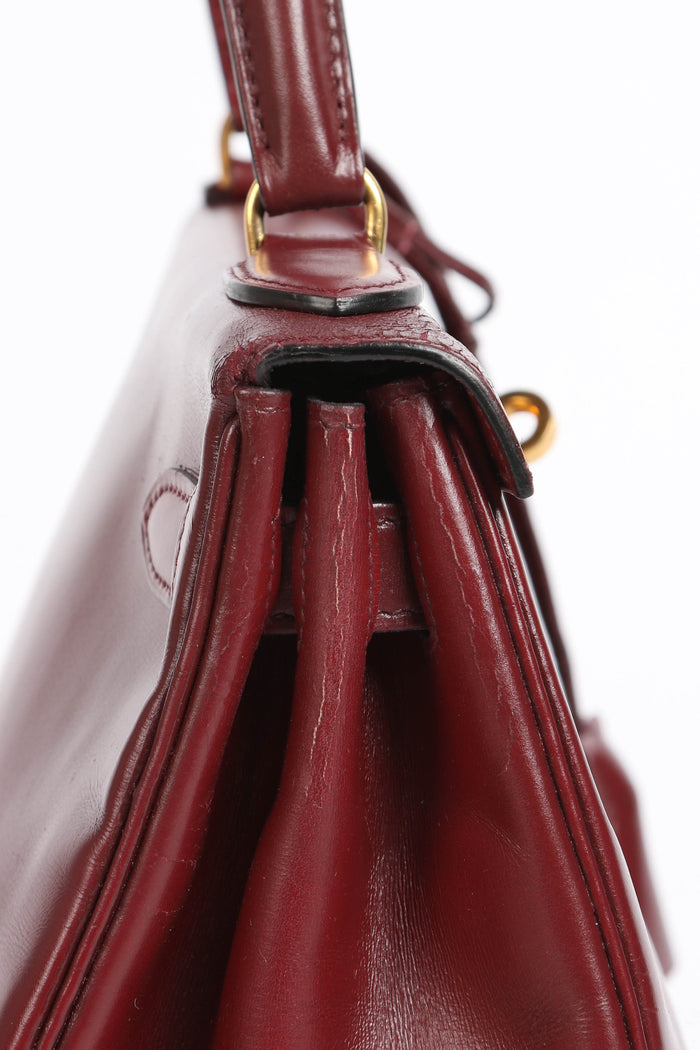1984 Hermes Kelly 28cm Retourne in Rouge H Box Calf Leather GHW