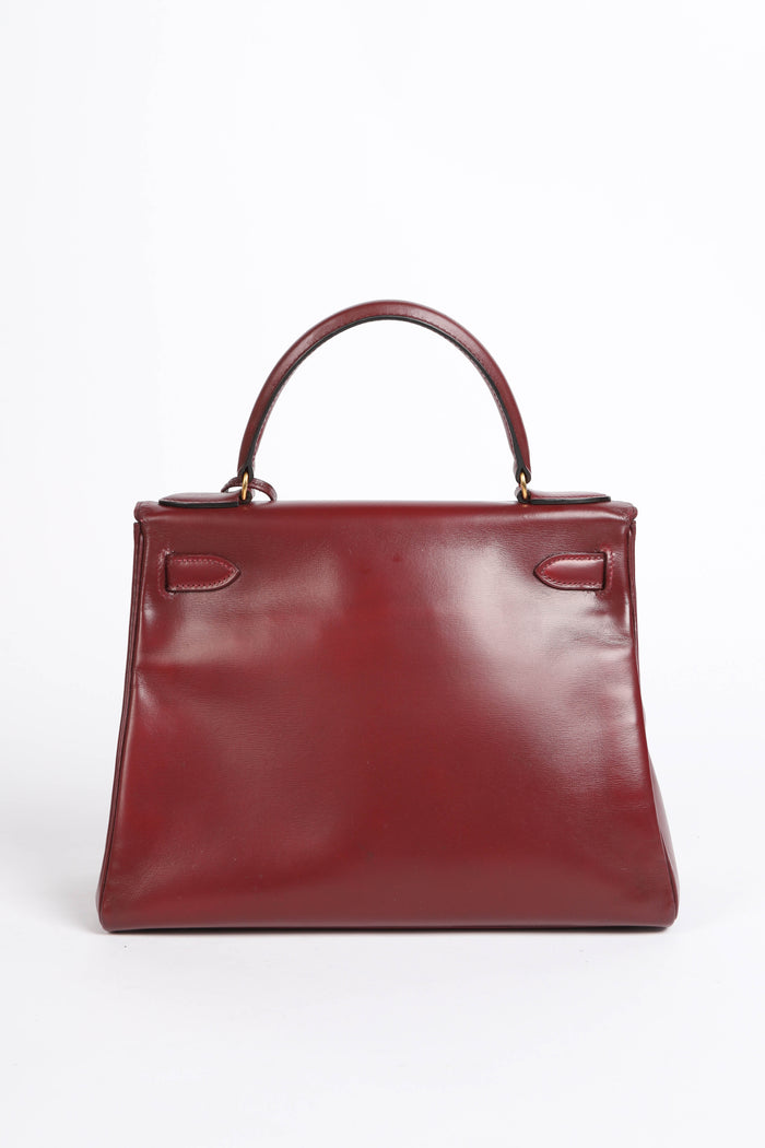 1984 Hermes Kelly 28cm Retourne in Rouge H Box Calf Leather GHW