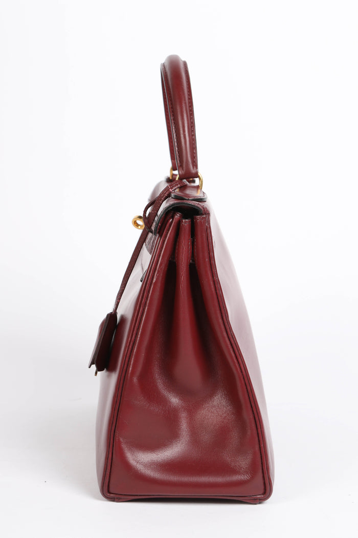 1984 Hermes Kelly 28cm Retourne in Rouge H Box Calf Leather GHW