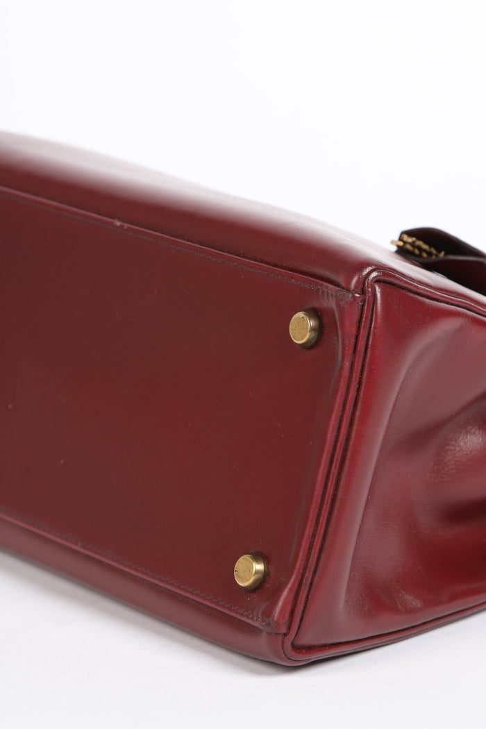 1984 Hermes Kelly 28cm Retourne in Rouge H Box Calf Leather GHW