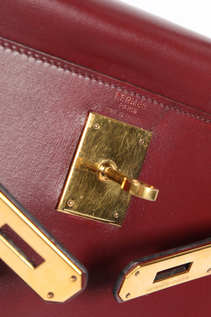1984 Hermes Kelly 28cm Retourne in Rouge H Box Calf Leather GHW