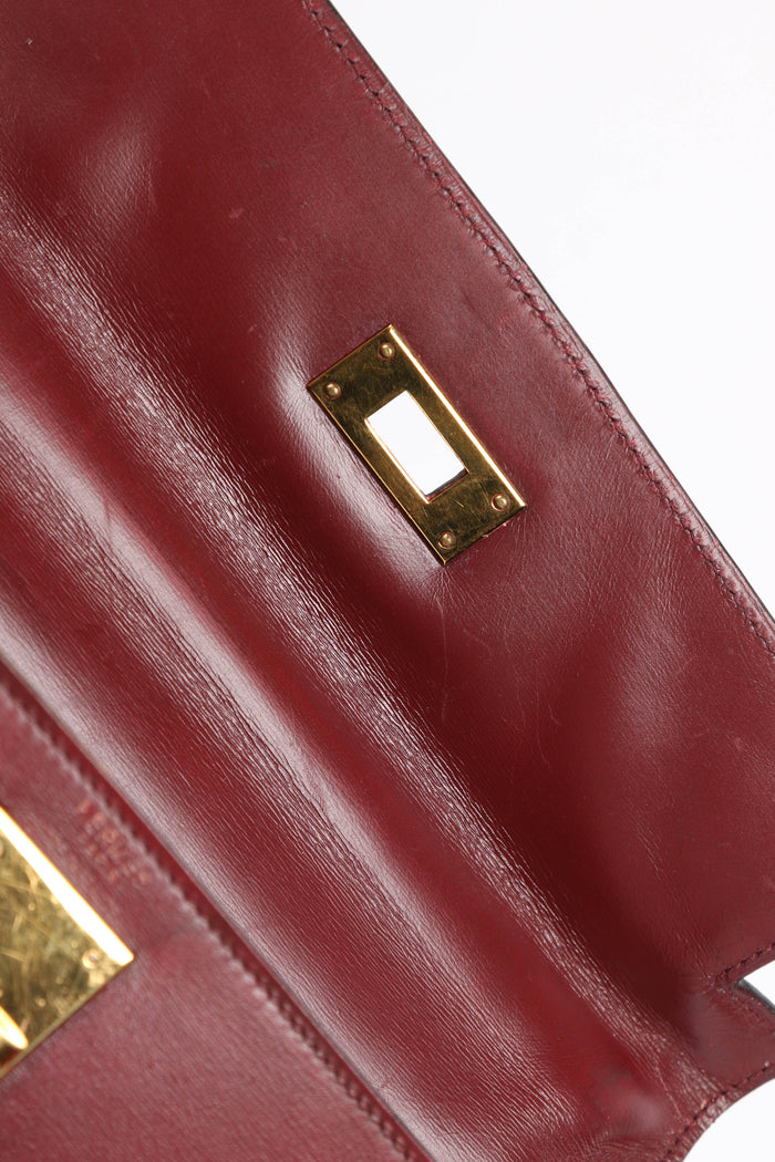 1984 Hermes Kelly 28cm Retourne in Rouge H Box Calf Leather GHW