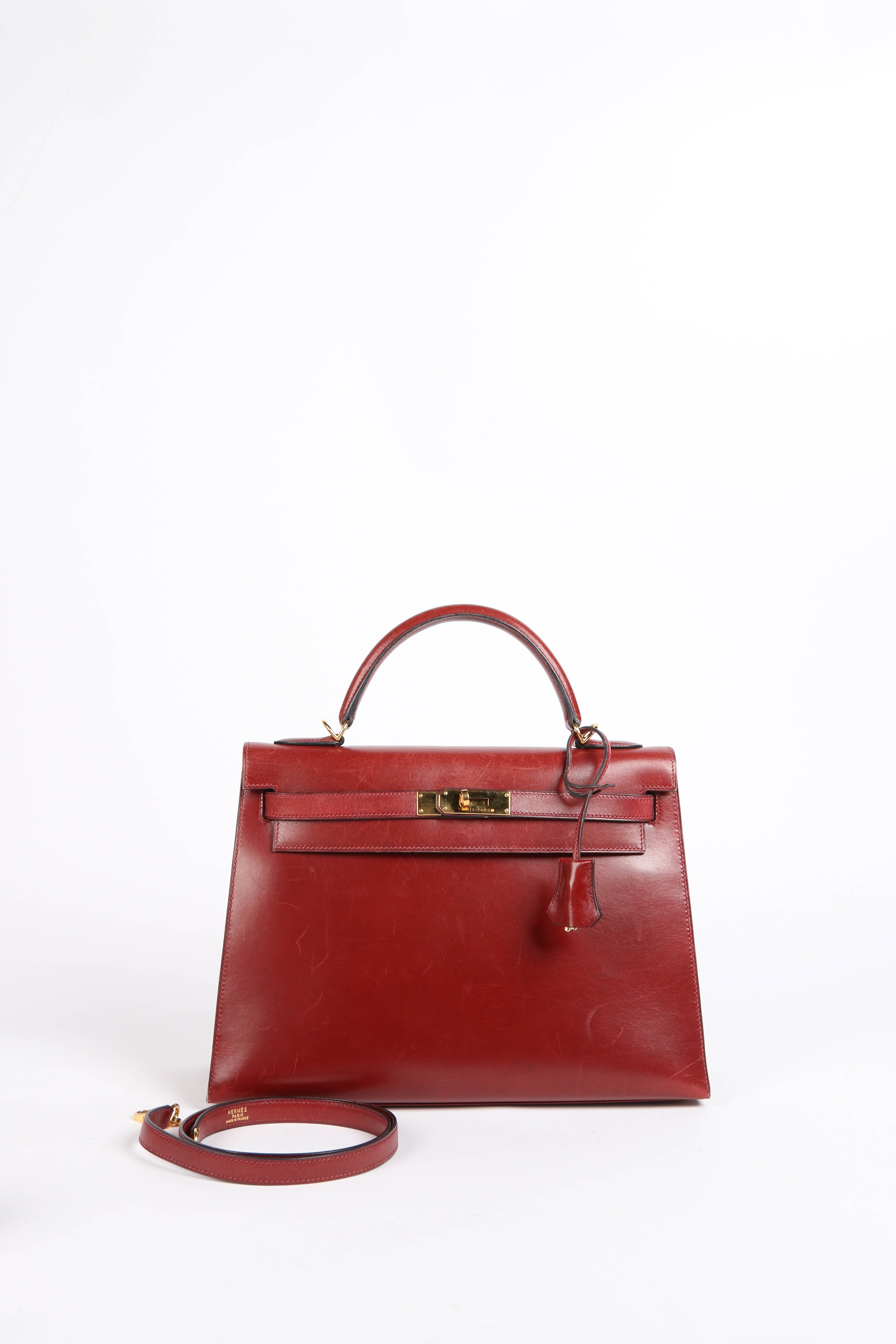 2001 Hermes Kelly 32 Sellier in Rouge H Box Calf Leather with GHW