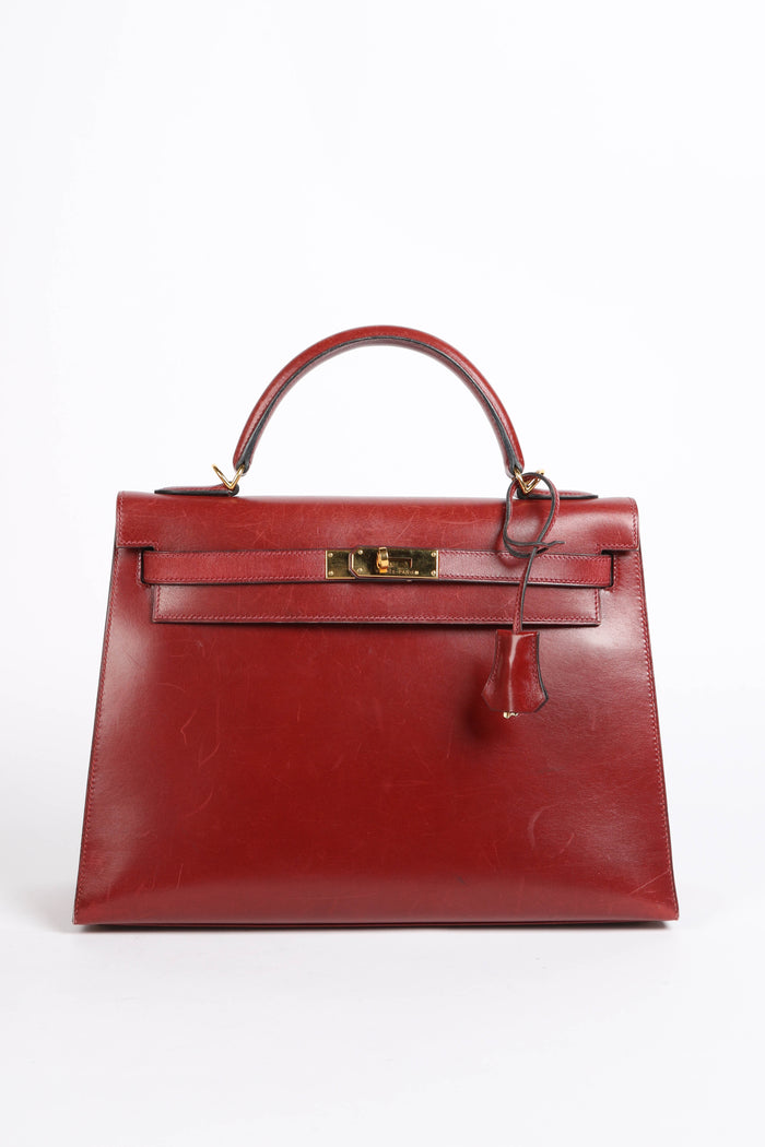 2001 Hermes Kelly 32 Sellier in Rouge H Box Calf Leather with GHW